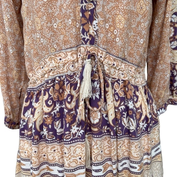 Spell Xanadu Mini Play Dress Gold Dust XS Peacocks Boho Ruffle GUC - Picture 9 of 16